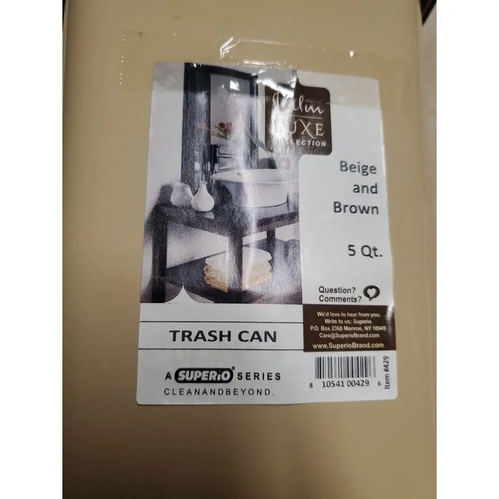 Palm Luxe Slim 5 qt. Space Savor Trash Can with Swing Lid, Beige/Brown Color